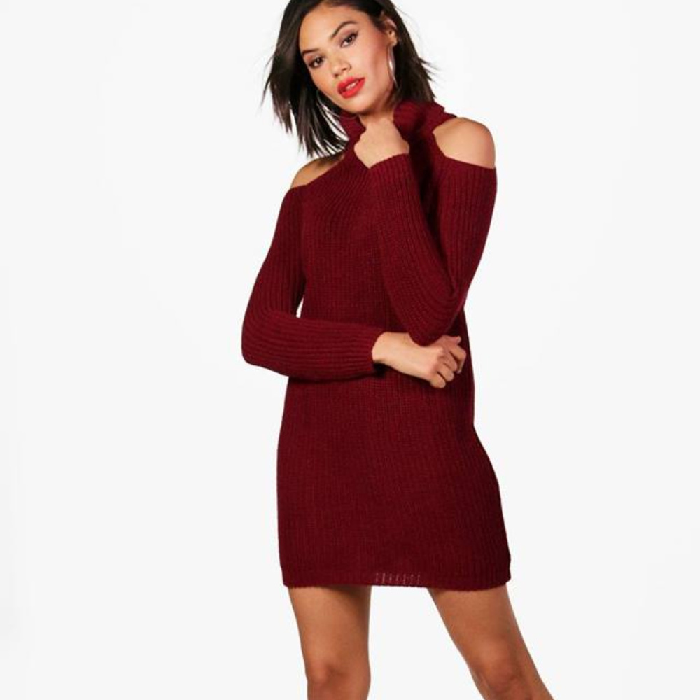 ***SOLD****Deep Wine Turtle Neck Sweater Dress